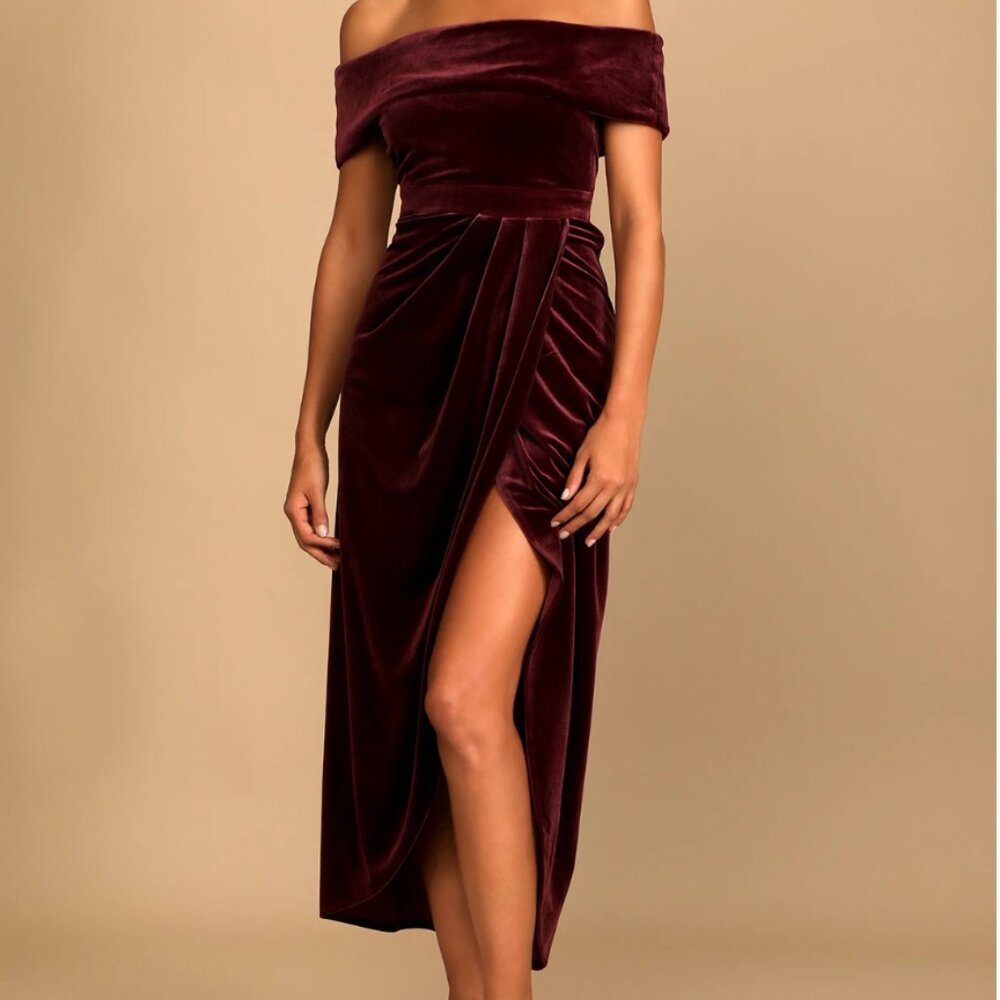 I'm Enchanted Burgundy Velvet Off-the-Shoulder Maxi Dress